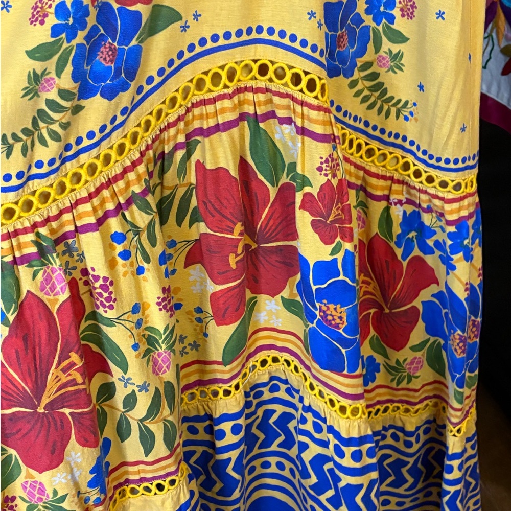 FARM Rio Yellow Floral Maxi Dress with Blue & Red Accents - Picture 13 of 16